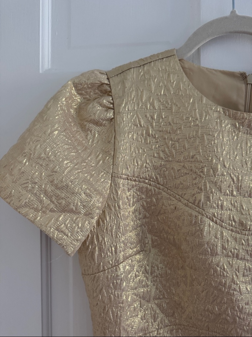 LOFT Metallic Gold Short Sleeve Textured Mini Dress - Picture 4 of 7